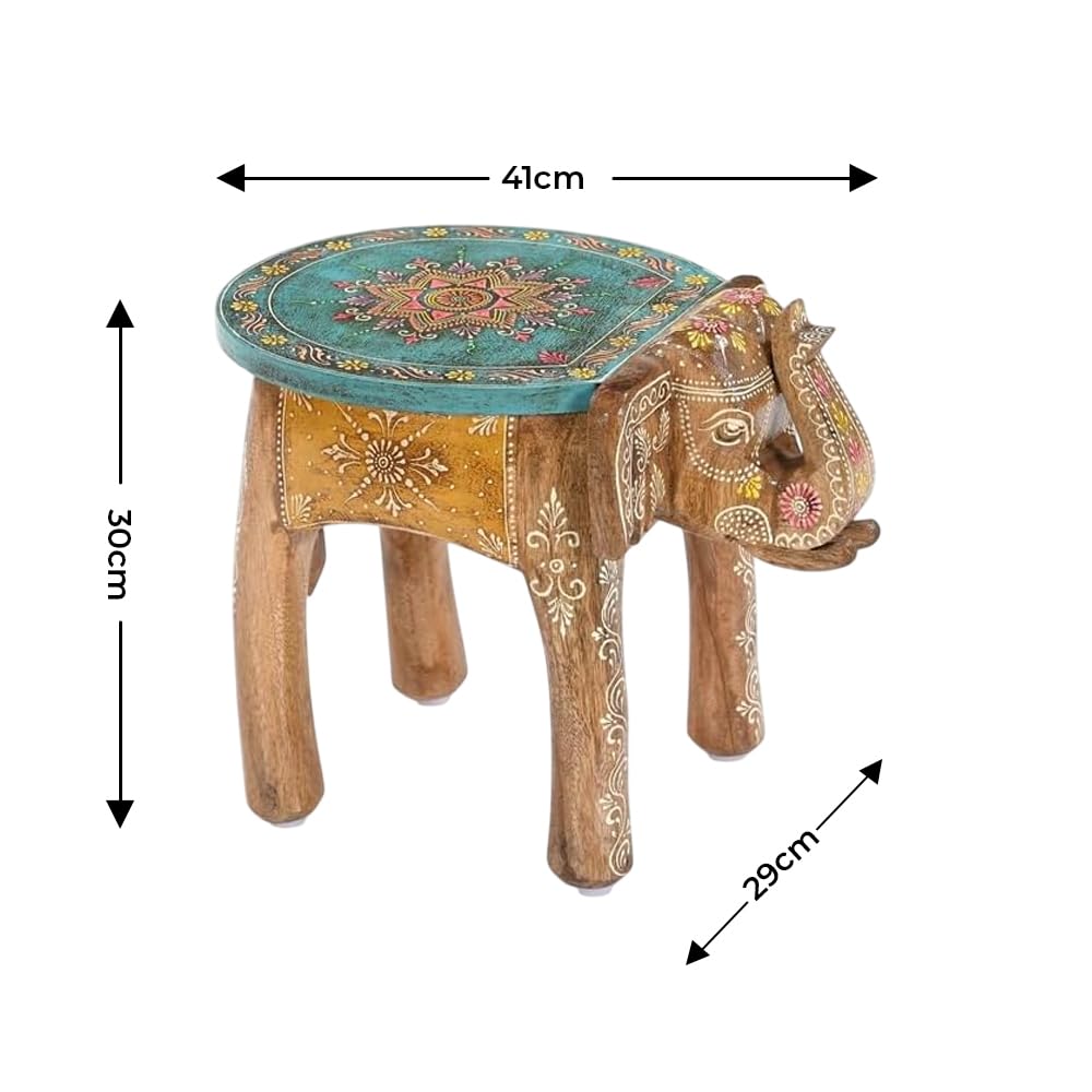 iAnanas vormontiert einsatzbereit Orientalischer Beistelltisch | Indische Deko Möbel, Massivholz, Handarbeit – Bunter Elefant Tisch im Boho & Vintage Stil (41 × 29 × 30 cm)