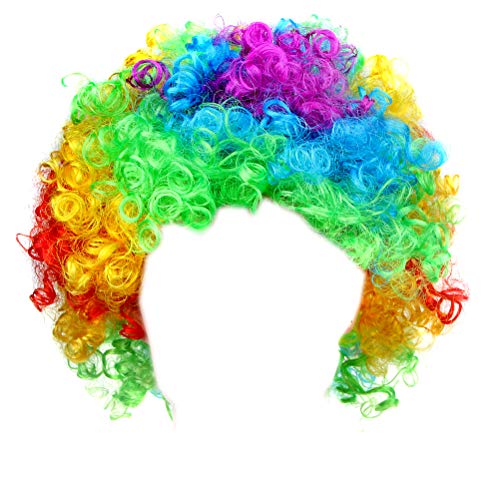 IETANG Afro Fluffy Wig Hair Curl Wigs Synthetic Fiber Hairpiece - Party Disco Clown Hair Football Fan Adult Child Costume Wig (rainbow)