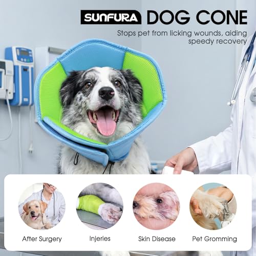 Image of Dog Cone - Soft Cone for Dogs to Stop Licking, Pet E-Collar Alternative After Surgery, Adjustable Pet Recovery Collar for Wound Healing, Light Blue Medium