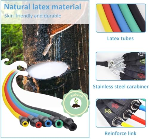 Image of Resistance Bands Set for Exercise, Stretching and Workout Toning Tube Kit with Foam Handles, Door Anchor, Ankle Strap and Carry Bag for Men, Women