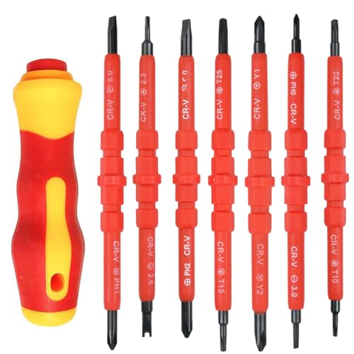 FOROREH Schraubendreher isolierter Elektriker Schraubenzieher Set, Schraubendrehersatz mit Griff, Schraubendreher-Sets mit magnetischen Schlitzen Elektriker Reparatur Werkzeuge Set