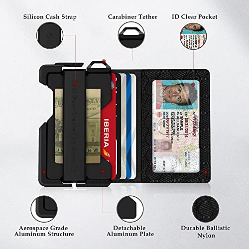 MURADIN Tactical Minimalist Wallet for Men, Slim RFID-Blocking Metal Card Holder, Front Pocket Men’s Nylon Leather Dapper Bifold Wallet with Money Clip2