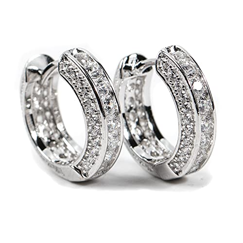 White Gold 925 Sterling Silver Iced 5A Cz Cool Hoop Earrings For Men Women Chanel Set Hypoallergenic Unisex Small 12mm Cartilage Huggie Hoops Jewelry Gifts For Dad Fathers