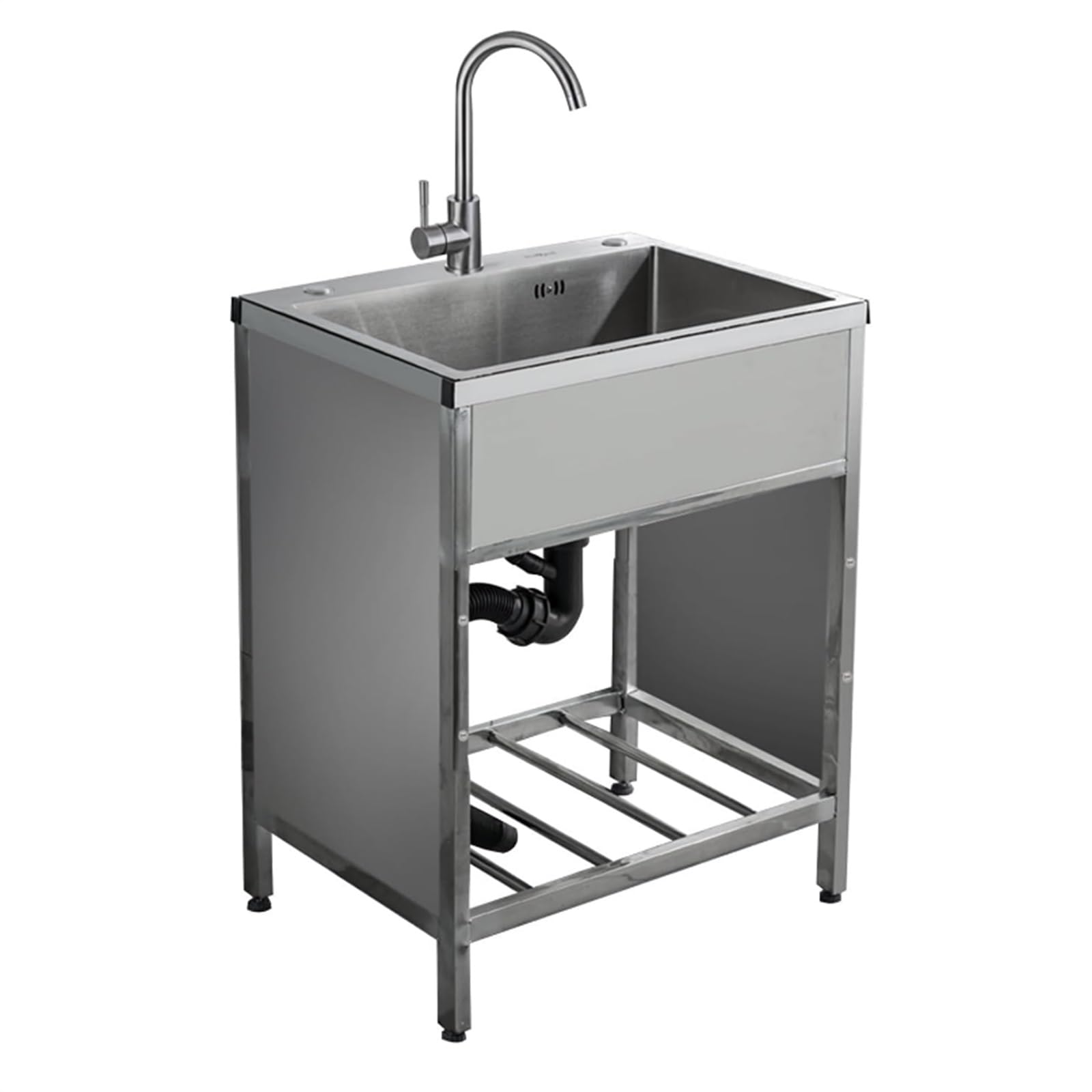 HCZKIUJY Commercial Kitchen Sink, Stainless Steel Utility Sink, Cold + Hot Water Faucet, Freestanding Mop Basin Sink for Laundry (Silver-50x40x75cm)