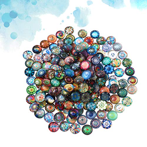 Fomiyes Glass Marbles Glass Marbles Cabochons Round Mosaic Tiles 100Pcs Mixed 12Mm Mosaic Printed Glass Dome Cabochons Half Round Mosaic Tiles For Diy Crafts Jewelry Making Glass Gems Clear Coasters #TOP2