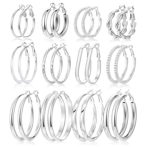 Image of 12 Pairs Gold Hoop Earrings Set for Women, Lightweight Hoop Jewelry