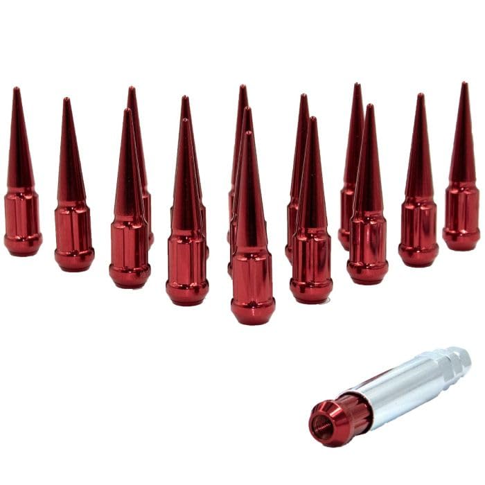 Image of Wheel Accessories Parts 20 Pcs M12 x 1.25 12 x 1.25 Thread Spike Spline 3.35 inch Long Lug Nuts Red Car Spline Hex Fits Nissan 370Z Sentra | Subaru BRZ Outback WRX | Toyota GR86