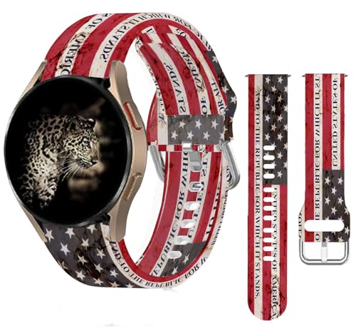 20mm Silicone Sport Bands Compatible with Galaxy Watch 6/Watch 5/Galaxy Watch 4 40mm 44mm/Classic 42mm 46mm/Watch 3 41mm, Cute Replacement Strap for Women(American Patriotic Pledge of Allegiance)