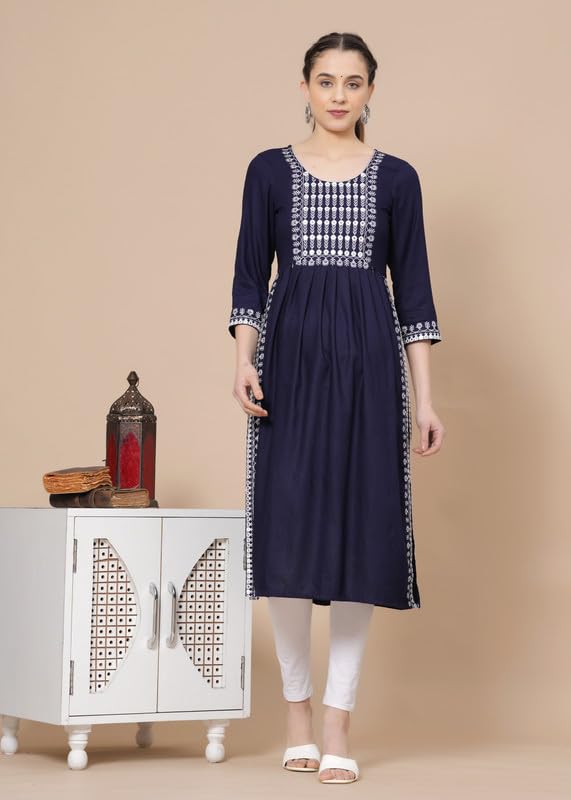 Image of JAIPURFAME Maternity Feeding Kurti with Zipper | Cotton Floral Printed Pregnancy & Nursing Dress | Comfortable & Stylish Maternity Wear for Women | Breastfeeding Kurta with Zipper | Soft & Elegant