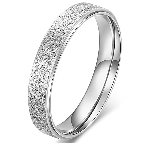 Fashion Month Womens 4mm Stainless Steel Sand Blast Finish Silver Wedding Band Engagement White Gold Lady Ring
