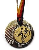Fanshop Lünen 10 Stück Medaillen - Fußball - Fussball - aus Stahl 40mm / Gold - inkl. Medaillen-Band - mit Emblem 25mm - (e262) -