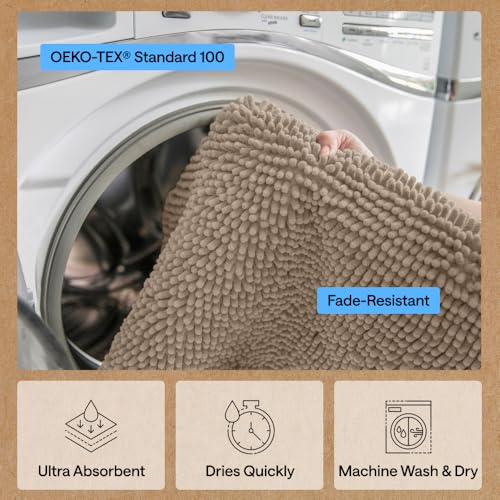 Image of GORILLA GRIP SoakSTOPPER Dog Door Mat, 48x30 Machine Washable Rug Absorbent Doormat Captures Moisture Mud Dirt, Quick Dry Soft Chenille Entryway Rugs Indoor Entrance Mats for Dog Paws, Beige Ivory