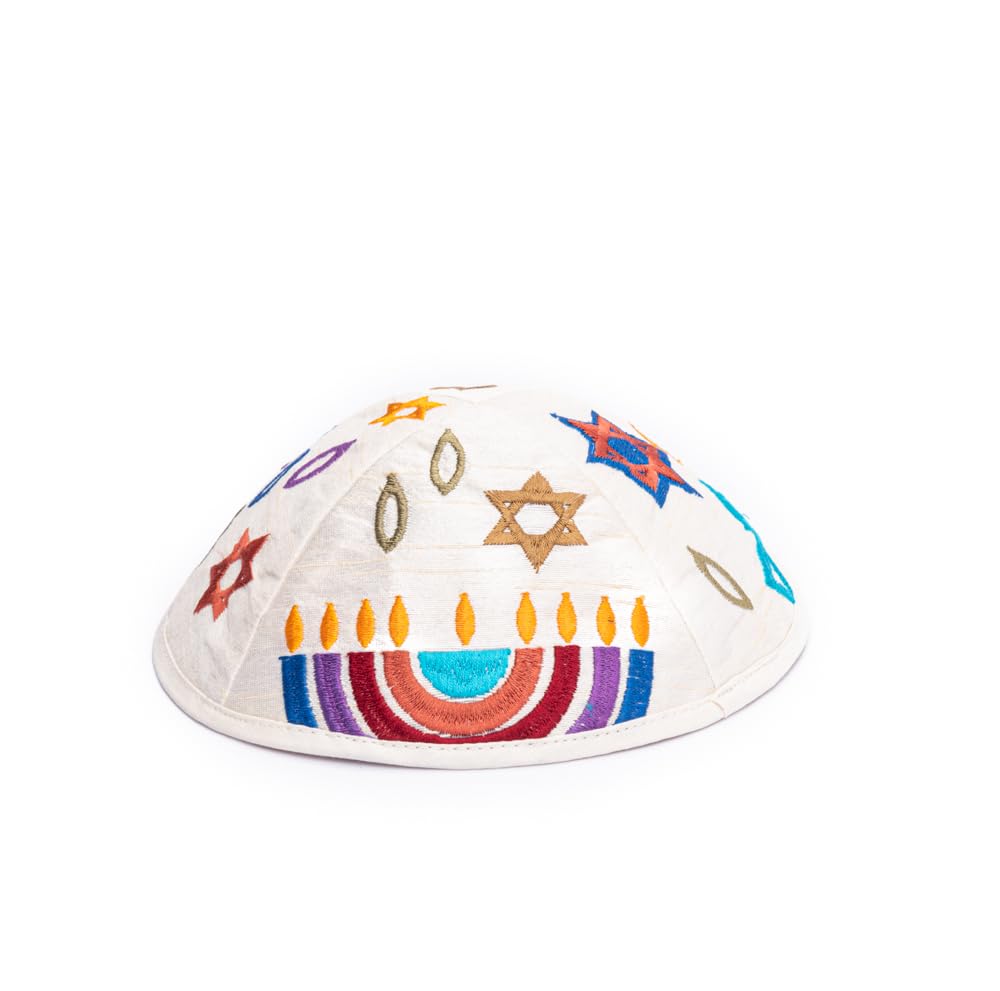 Yair Emanuel Kippah - Embroidered - Menorah - Multicolor