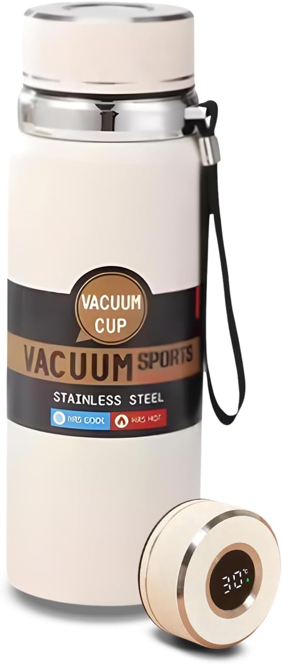SipSavor, Stainless Steel Water Bottle, Double Walled & Vacuum Insulated,1000ml with temp display, keep drinks Cold/Hot for18 hrs Leakproof & Rust proof, Reusable ideal for Gym Office & School (White)