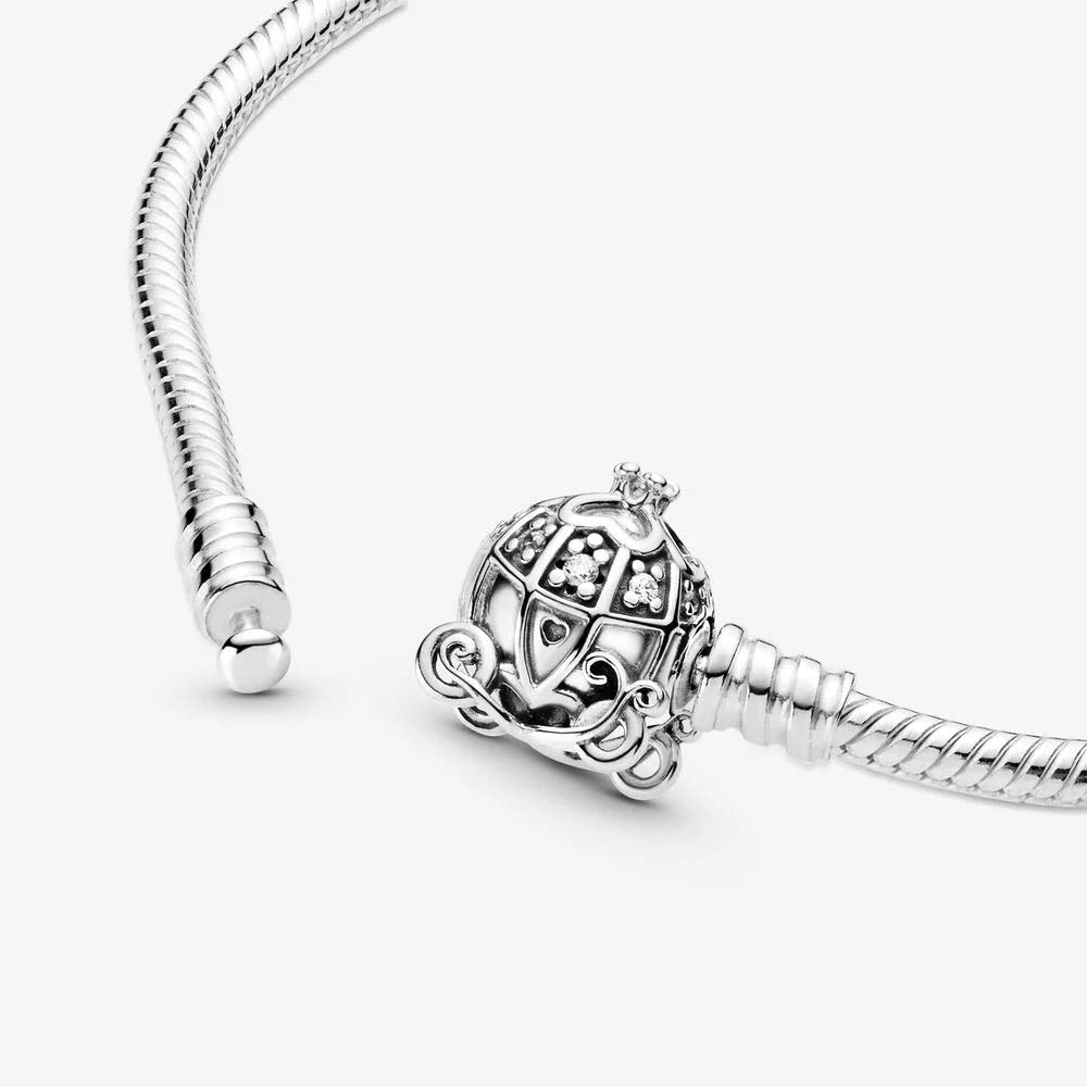 Pandora Disney Schlangenketten-Armband, Sterlingsilber, Verschluss mit Cinderella-Kürbiskutsche, mit klarem Cubic Zirkonia
