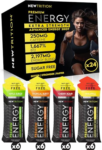 Image of NewTrition Extra Strength Energy Shots 1.7 fl oz - 250mg Caffeine with B Vitamins & Amino Acids, Sugar-Free Zero Calorie Vitamin Energy Drink for Focus & Endurance (Pack of 24, 4 Flavors - Mixed 2)