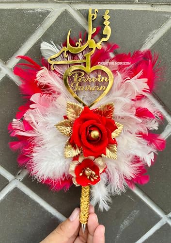 Image of Customize Beautiful Nikah Pen with Red Roses | Customised for Wedding Ceremony | Bride and Groom Name (Blue Ink)