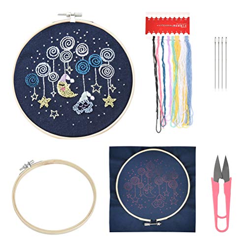 Embroidery Starter Kit with Pattern, BUYGOO Cross Stitch Kit Including Stamped Embroidery Cloth with Pattern, Bamboo Embroidery Hoop, Color Threads and Tool Kit