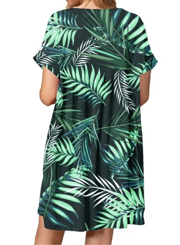 Image of Jayscreate Women's Baby Doll Dress Summer Casual Tunic Pleated Flowy Swing Short Sleeve Black V Neck Mini Dress
