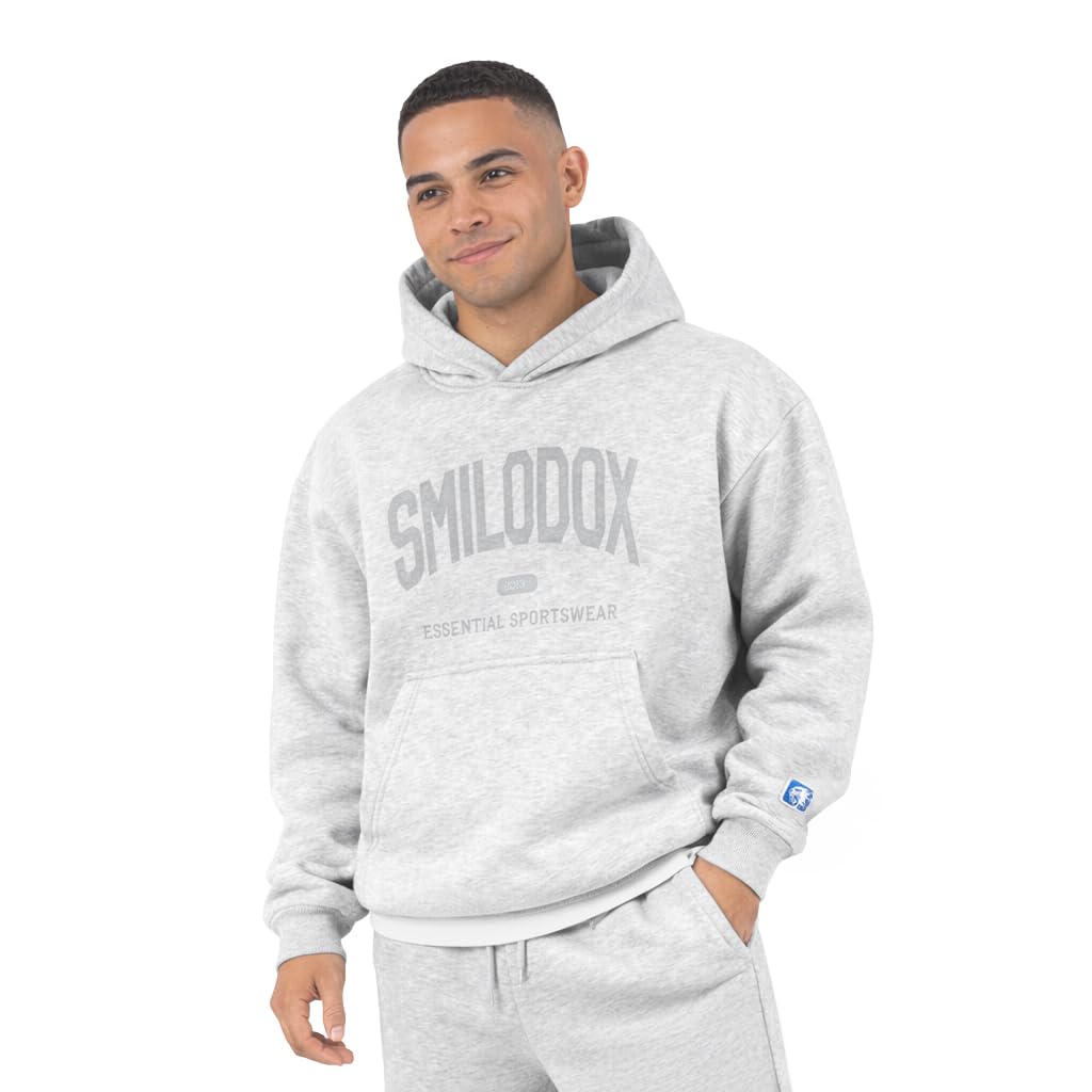 SMILODOX Hoodie Herren Oswin, Oversized Fit Kapuzenpullover mit Frontprint & gesticktem Patch, Tunnelzug-Kapuze, Sweater mit Kängurutasche, Rippbündchen, weiches Sweatmaterial, lässiger Look