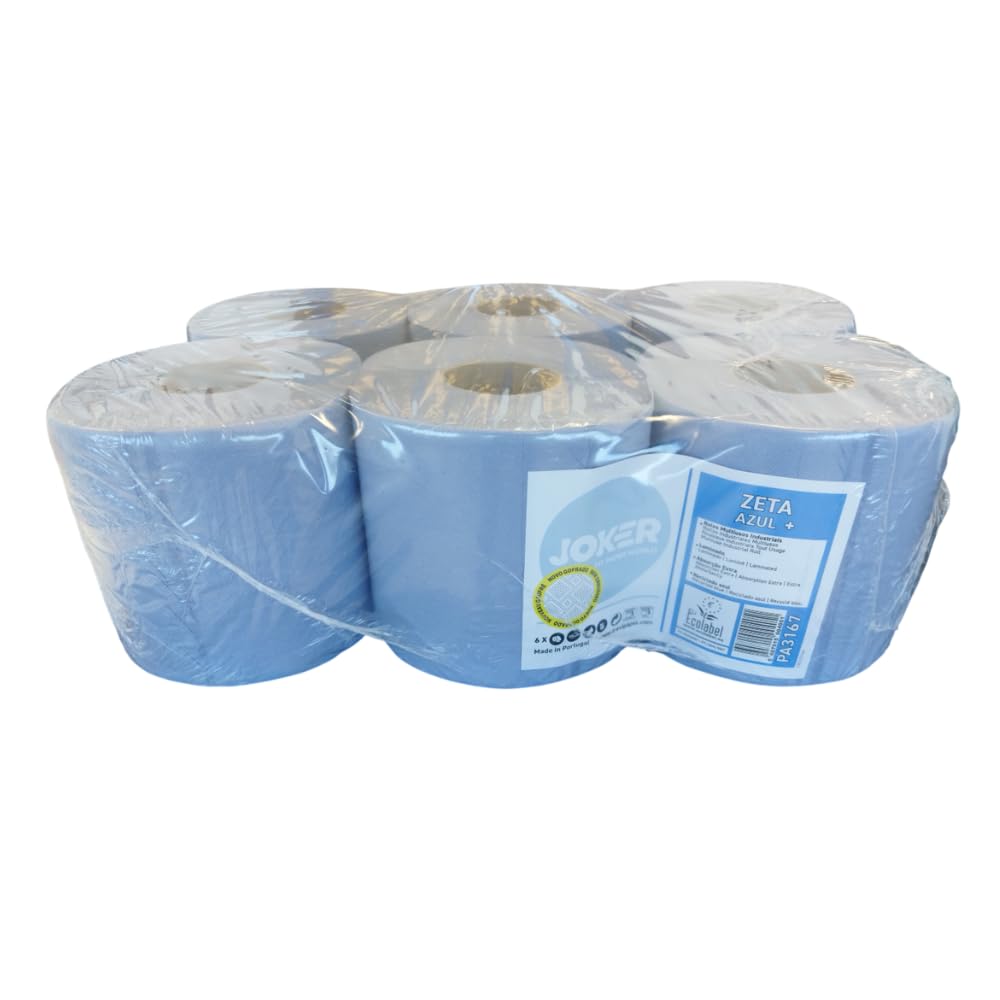 Bobina Papel Secamanos Mecha AZUL 100% Celulosa Virgen Pack 6 Unidades