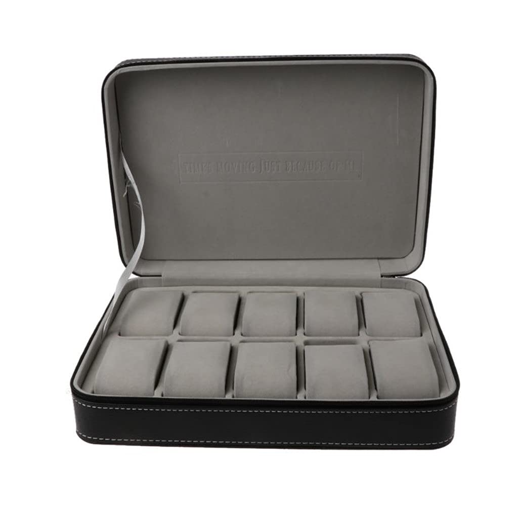Rangement montre anti-rayure 10 slots valise cuir zippée noire