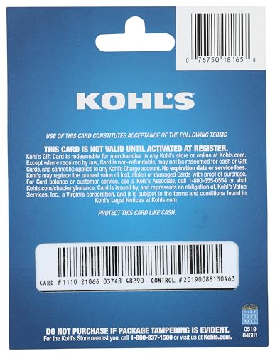 Image of Kohls Physical Gift Card - $50