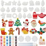 HyDren 36 Pcs Christmas Ceramic to Paint Christmas Ornaments Crafts for Paint Your Own Kit DIY Ceramics Santa Snowmen Gingerbread Men Party Favor Xmas Gifts for Adults Holiday Decor
