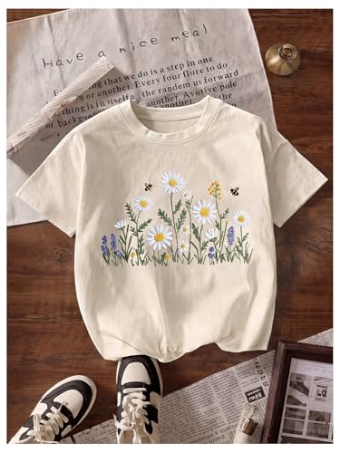 Image of RoseSeek Women's Cute Embroidered Tops Crew Neck Short Sleeve T Shirts Casual Going Out Tops