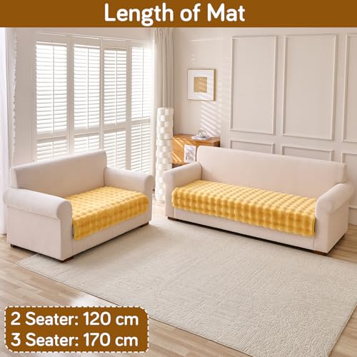 Image of HOKIPO 'FurHug' Luxury Faux Rabbit Fur 3+2 Seater Sofa Mat, Honey Yellow (AR-5013-5)