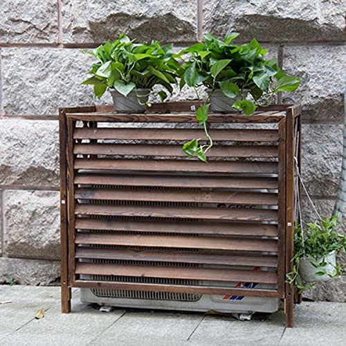 Cubierta de madera para aire acondicionado con valla de privacidad y soporte de exhibición de plantas, recinto protector al aire libre para balcón, estante de flores, vallas independientes para unidad
