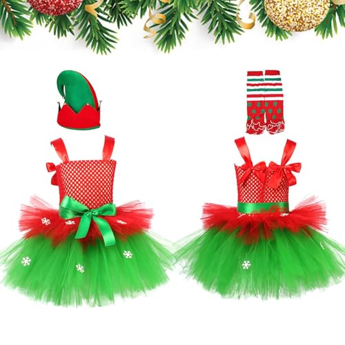 Trajes navideños para niñas ideales para sesiones de fotos festivas con vestido de tul y calcetines