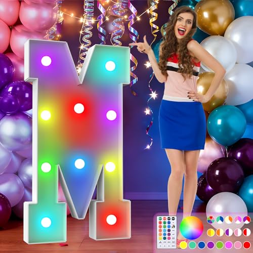 Image of 4FT Colorful Marquee Letters,18-Color Letter M with Remote Control Large Light Up Numbers Sign,Pre-Cut Foam Board Set for Party Decoration, Birthdays, Weddings, Graduations, Baby Anniversaries
