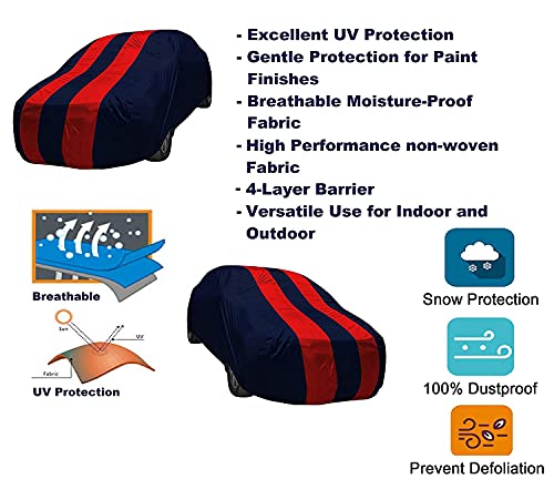 Image of Auto Hub Car Cover Compatible with Urban Cruiser with Weather Proof, Mirror Pocket, Triple Stitched, Urban Cruiser Car Cover- Navy-Red