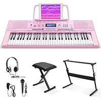 Eastar Electronic Keyboard Piano Kit 61 Key for Beginner Children, Digital E Piano with Stand, Bench, Music Stand and Microphone, Pink, Musical Instruments Gift for Kids