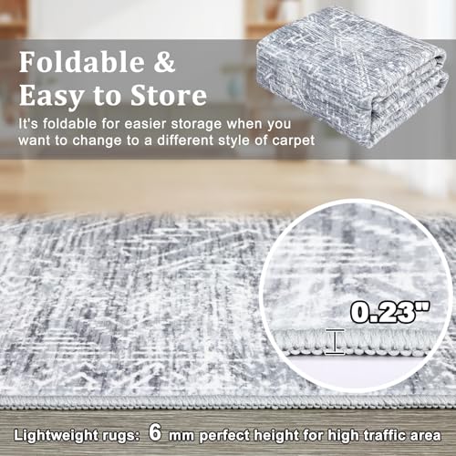 COZYLOOM Living Room Rug 5x7 Rug Washable Rug for Bedroom Modern Rug Non Slip Large Area Rug Geometric Soft Throw Rugs Low Pile Stain Resistant Carpet for Office Nursery Dining Room 5'x7' Grey