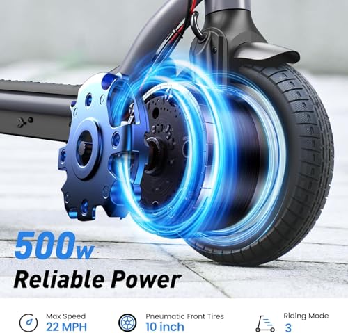 Image of Electric Scooter, 500W Powerful Motor, 22 MPH Max Speed, 23 Miles Long Range, 10 inch Pneumatic Tires, APP Control & Dual Brakes, Foldable Commuting E Scooter for Adults 14+（Gray）