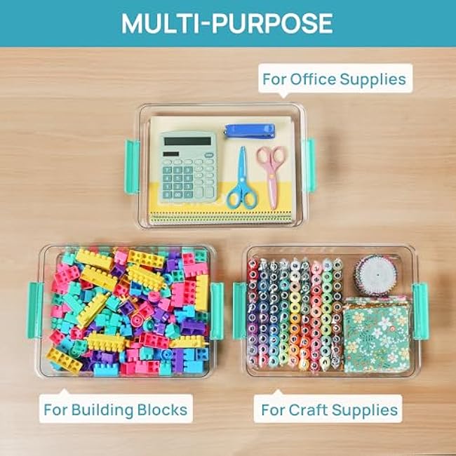 Vtopmart 6 Qt Plastic Storage Bins with Lids, Clear Sensory Bins, Arts Crafts Organizers and Storage, Stackable Containers for Home Office and School Supplies, 4 pack