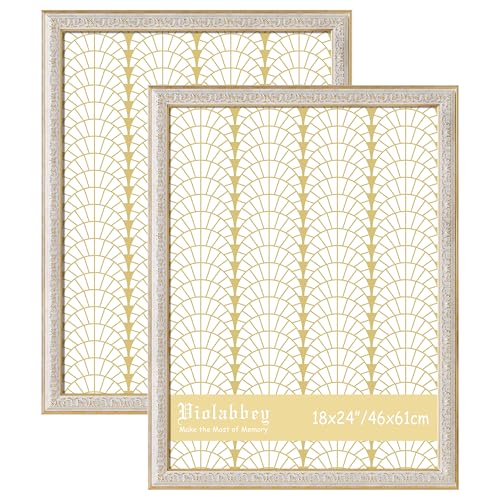 Image of VIOLABBEY 18x24 Poster Frame White 2Pack, Vintage Photo Frames Ornate without Mat for Wall Hanging