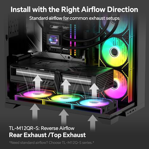 Image of Thermalright TL-M12QR-S X3 120mm Reverse Case Fans, 3-Pack | Daisy Chain Wiring, ARGB Fan Blades, Infinity Mirror Lighting