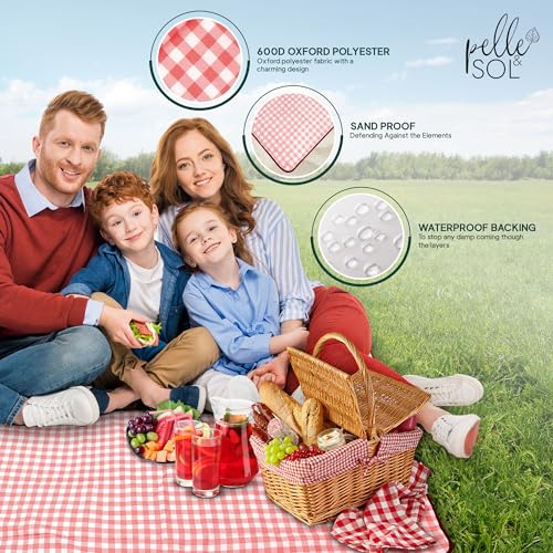 Pelle & Sol Picnic Blanket Waterproof, 200x140CM Foldable Picnic Mat - Outdoor Beach Blanket - Slip Resistant w/Carrying Handle - Sandproof & Washable Beach Mat for Garden, Hiking, Camping