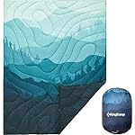 KingCamp Ultralight Camping Blanket, Packable Down Alternative Puffy Printed Wearable Blanket with Snap Buttons & Corner Loops, Weatherproof Quilt for Outdoor, Travel, Stadium, 79 x 57” (CYAN)