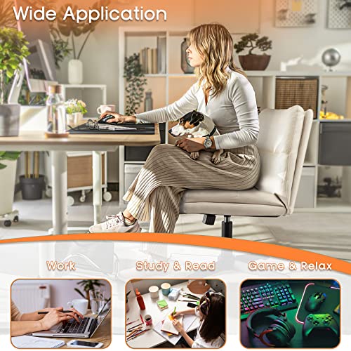 Pukami Armless Desk Chair No Wheels,Pu Leather Criss Cross Legged For Home Office,Modern Swivel Vanity,Mid-Back Computer Chair,Height Adjustable Wide Seat Task Chair (Beige) #TOP3