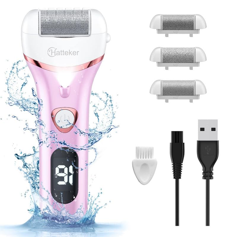 HATTEKER HT-555 Electric Callus Remover for Feet, Rechargeable Callus Remover Pedicure Tools 3 Roller Head & 2 Speed, Digital Display, Foot Care Pedicure Kit for Foot Dead Skin & Calluses, Pink HATTEKER HT-555 Electric Callus Remover for Feet, Rechargeable Callus Remover Pedicure Tools 3 Roller Head & 2 Speed, Digital Display, Foot Care Pedicure Kit for Foot Dead Skin & Calluses, Pink