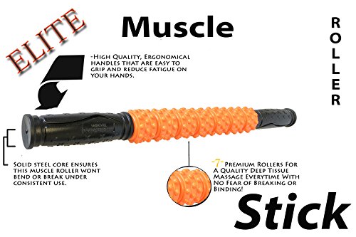 The Muscle Stick Roller | Massage Roller for Runners & Athletes | Muscle Roller Stick"Life-Proof" Strong Full Stainless Steel Core, ABS Plastic, Premium Star Textured Handles - Elite Hard Orange