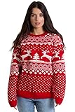 Damen Weihnachtspullover Pullover Relaxed Fit Bequem Klassisch Rundhals Langarm Retro Rentier...