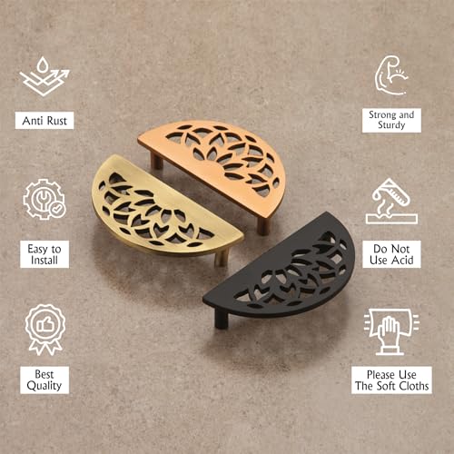 Image of COMPASS Stainless Steel Lotus Cabinet Knobs, Drawer Pulls, Knobs for Dresser Drawers, Drawer Knobs Handle, Kitchen Knobs (Jet Black Finish) Pack of 8 pcs