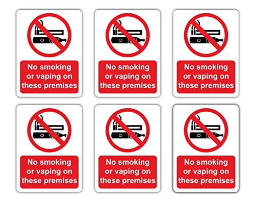Dam Words 6 x No Smoking on these Premises Sign | 10 x 7.5 cm No Smoking No Vaping Stickers for Indoor/Outdoor | No Smoking Table Sign