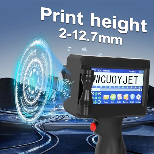 Image of H760 Handheld Inkjet Printer, Printing Height 0.08-0.5 Inch Portable Handheld Printer with 42ml Quick-Drying Ink Cartridge 4.3Inch Touch Screen for Text /QRCode /Batch Number /Image /Date /Label /Barcode