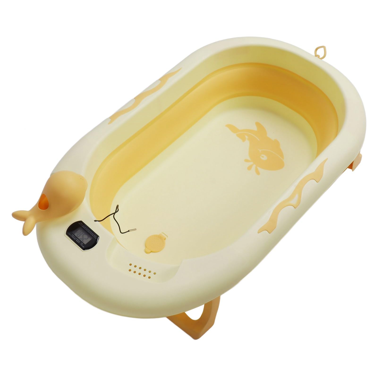 Zusammenklappbare Babybadewanne mit Temperatursensor und Präziser Temperaturanzeige für Ein Komfortables Badeerlebnis. Geeignet für Babys von 0 Bis 9 Jahren. Hergestellt aus PP und TPE